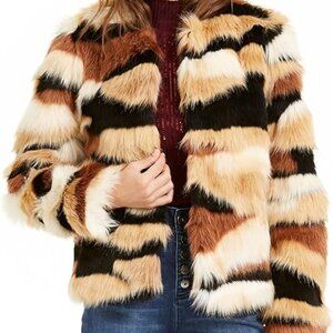 Nwot INC International Concepts Faux Fur Coat Jacket Brown Black Small $229